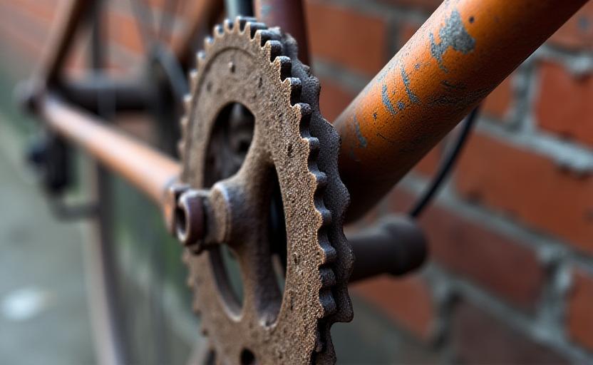 Bicicletta storica arrugginita prima del restauro
